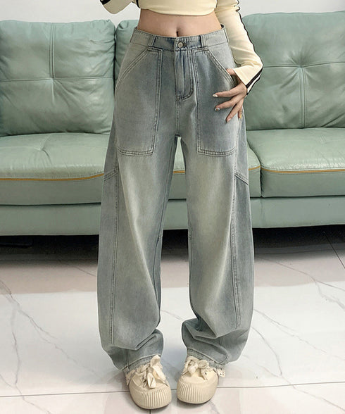 バギーデニムパンツ レディース レトロ風 ウォッシュデニムワイドパンツ 着やせ おしゃれ ヴィンテージルーズジーパン カジュアルバギージーンズ ヒップホップパンツ 6DAKUANG-006