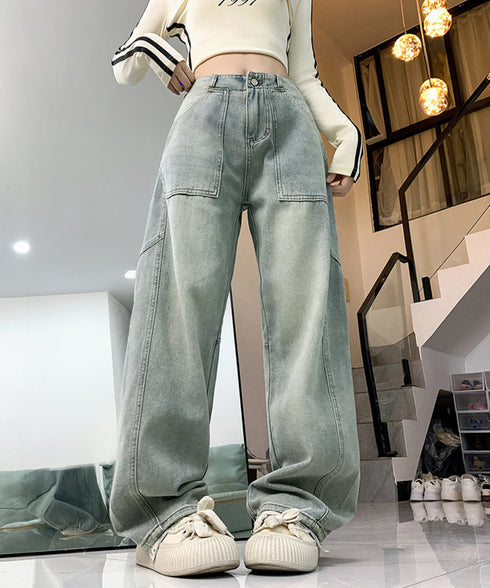 バギーデニムパンツ レディース レトロ風 ウォッシュデニムワイドパンツ 着やせ おしゃれ ヴィンテージルーズジーパン カジュアルバギージーンズ ヒップホップパンツ 6DAKUANG-006