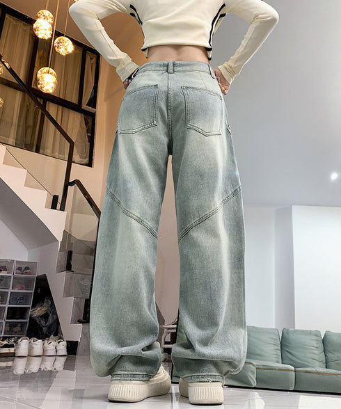 バギーデニムパンツ レディース レトロ風 ウォッシュデニムワイドパンツ 着やせ おしゃれ ヴィンテージルーズジーパン カジュアルバギージーンズ ヒップホップパンツ 6DAKUANG-006