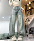 バギーデニムパンツ レディース レトロ風 ウォッシュデニムワイドパンツ 着やせ おしゃれ ヴィンテージルーズジーパン カジュアルバギージーンズ ヒップホップパンツ 6DAKUANG-006
