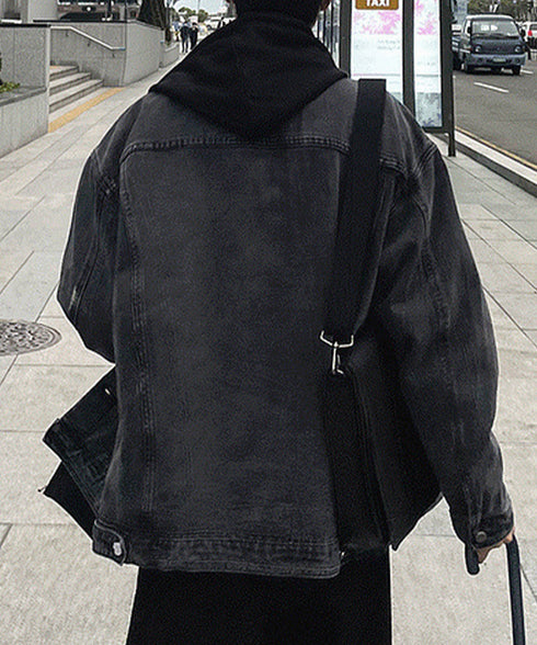 オーバーサイズ デニムジャケット メンズ 体型カバージージャン カッコイイ デニムアウター大人カジュアル 着やせGジャン 胸ポケット付き ライトアウター こなれ感 6DAKUANG-007