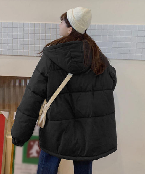 エコダウンジャケット フード付き韓国冬服 暖かいフェイクダウンコート 中綿入りジャケット レディース 軽量 防寒防風保温 ダウンブルゾン カジュアルジャケット厚手 6DRUI-001