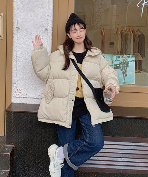 エコダウンジャケット フード付き韓国冬服 暖かいフェイクダウンコート 中綿入りジャケット レディース 軽量 防寒防風保温 ダウンブルゾン カジュアルジャケット厚手 6DRUI-001