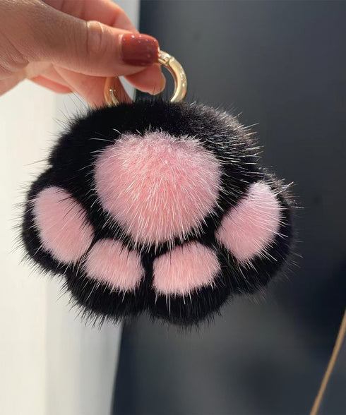 足跡キーホルダー もこもこファーチャーム ふわふわバッグチャーム リング付き 猫の肉球キーリング キーチェーン可愛いバッグ飾り 鞄アクセサリーお洒落ミニチャーム 6ERHANG-001