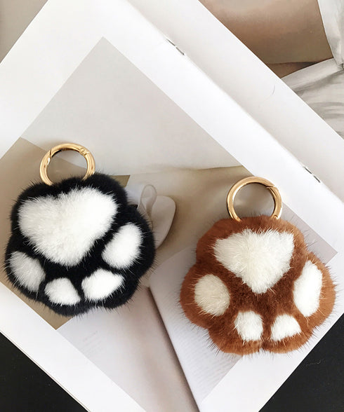 足跡キーホルダー もこもこファーチャーム ふわふわバッグチャーム リング付き 猫の肉球キーリング キーチェーン可愛いバッグ飾り 鞄アクセサリーお洒落ミニチャーム 6ERHANG-001