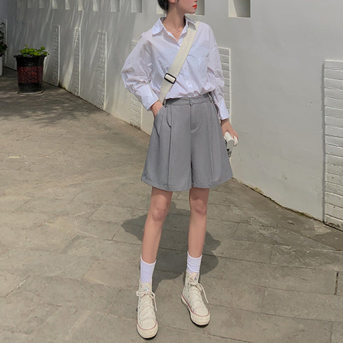 スラックス ワイドパンツ ストレート スラックス ワイドパンツ ストレート ショパン ハイウェスト 短パン 通勤 オフィス 6FEIZHE-003