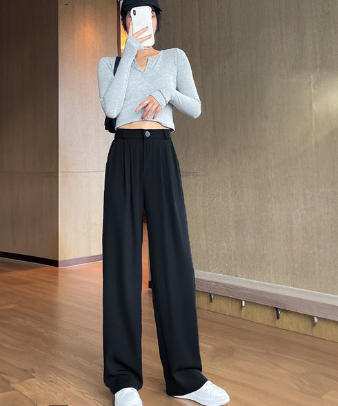 ワイドパンツ タック入り レディース ハイウエスト ストレートパンツ おしゃれ 美脚 セミワイドパンツ 脚長パンツ 春秋夏 カジュアル ロングパンツ 着やせ 6FEIZHE-005