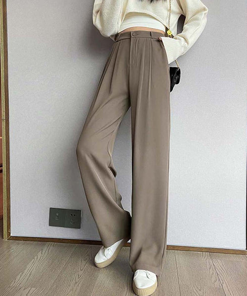 ワイドパンツ タック入り レディース ハイウエスト ストレートパンツ おしゃれ 美脚 セミワイドパンツ 脚長パンツ 春秋夏 カジュアル ロングパンツ 着やせ 6FEIZHE-005