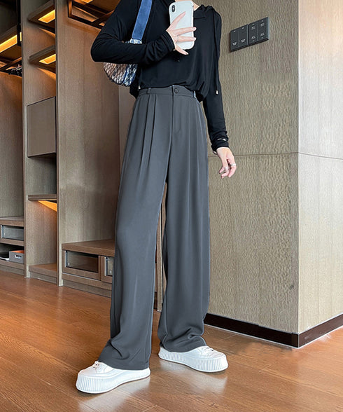 ワイドパンツ タック入り レディース ハイウエスト ストレートパンツ おしゃれ 美脚 セミワイドパンツ 脚長パンツ 春秋夏 カジュアル ロングパンツ 着やせ 6FEIZHE-005