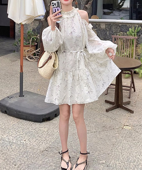 オフショルダー ティアードミニワンピース レディース 花柄 フリルワンピース フェミニン ゆったり チュニックワンピース きれいめ 可愛い夏服 フレアワンピデート 6GUJI-001