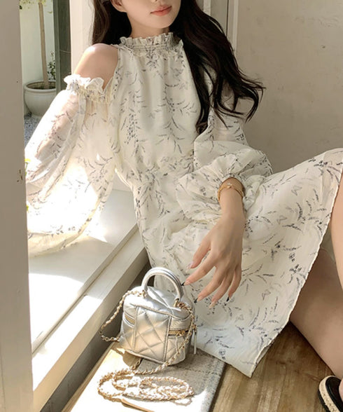 オフショルダー ティアードミニワンピース レディース 花柄 フリルワンピース フェミニン ゆったり チュニックワンピース きれいめ 可愛い夏服 フレアワンピデート 6GUJI-001