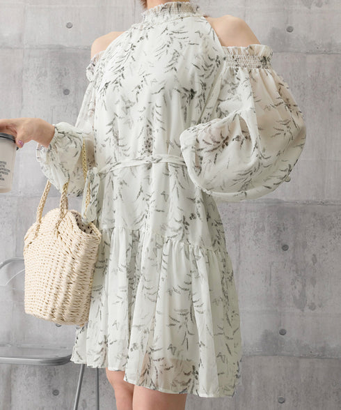 オフショルダー ティアードミニワンピース レディース 花柄 フリルワンピース フェミニン ゆったり チュニックワンピース きれいめ 可愛い夏服 フレアワンピデート 6GUJI-001