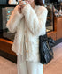 中綿入りファージャケット秋冬ボアアウター レディース 金ボタンツイード調ジャケット 韓国風ふわふわファーアウターきれいめノーカラジャケット暖かいブルゾンエレガント 6GUJI-002