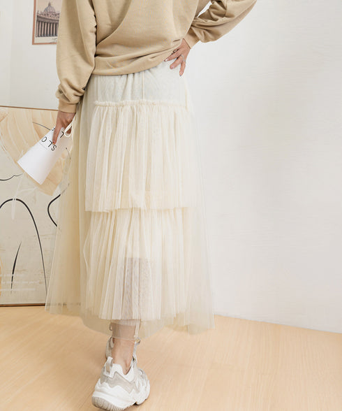 ティアードスカートロングチュールスカート レディース リボン付きスカート ランダムティアードスカート ふんわりミモレ丈スカート 大人可愛いフレアスカート春夏韓国風 6HMEIX-002