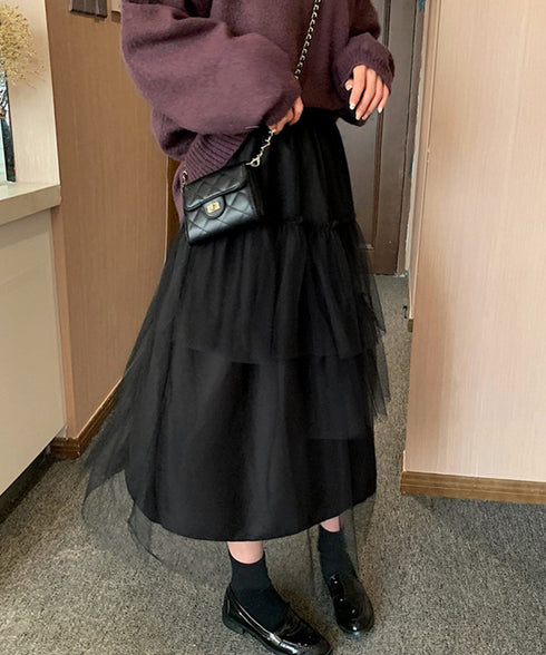 ティアードスカートロングチュールスカート レディース リボン付きスカート ランダムティアードスカート ふんわりミモレ丈スカート 大人可愛いフレアスカート春夏韓国風 6HMEIX-002