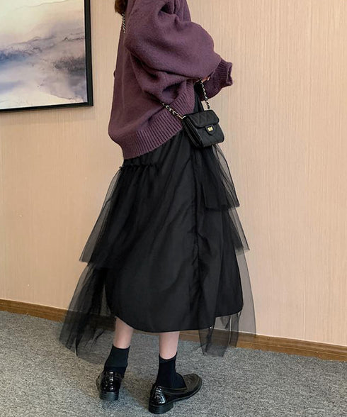 ティアードスカートロングチュールスカート レディース リボン付きスカート ランダムティアードスカート ふんわりミモレ丈スカート 大人可愛いフレアスカート春夏韓国風 6HMEIX-002