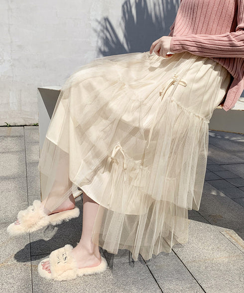 ティアードスカートロングチュールスカート レディース リボン付きスカート ランダムティアードスカート ふんわりミモレ丈スカート 大人可愛いフレアスカート春夏韓国風 6HMEIX-002