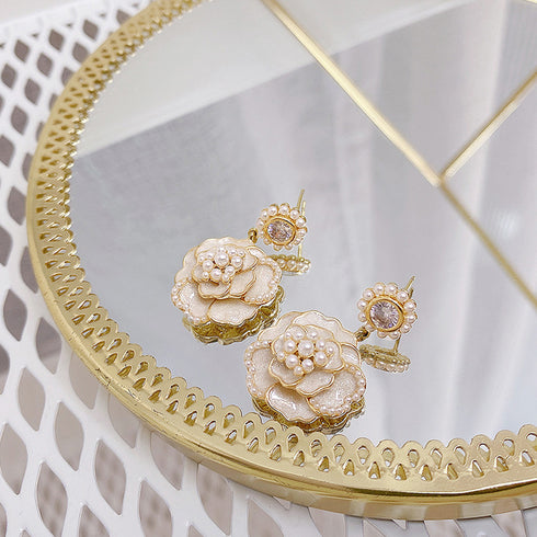 ツバキ ピアス 韓国 アクセサリー 女性 大人可愛い ピアス 揺れる 花モチーフ 耳飾り 大ぶり ピアス ぶら下がり ファッション雑貨 上品 清楚 6JFENG-002