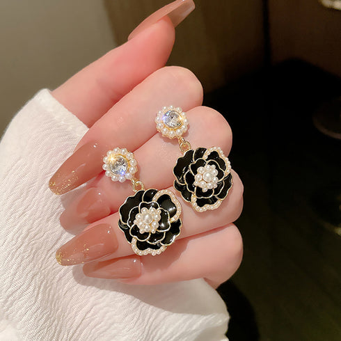 ツバキ ピアス 韓国 アクセサリー 女性 大人可愛い ピアス 揺れる 花モチーフ 耳飾り 大ぶり ピアス ぶら下がり ファッション雑貨 上品 清楚 6JFENG-002