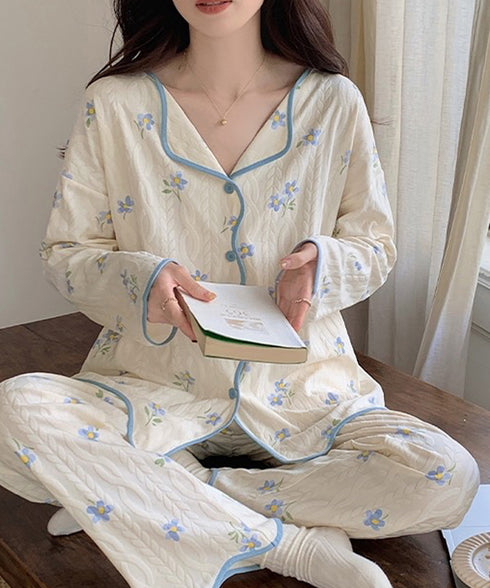 韓国パジャマ レディース 部屋着薄手長袖 大人可愛い ルームウェア 修学旅行 パジャマセットアップ 総柄 ラウンジウェア リラックス ナイトウェア 春秋冬 寝巻き 6JFGE-001