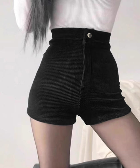コーデュロイショートパンツ秋冬短パン脚長 韓国風ショーパン レディース ハイウエスト盛れるミニ丈パンツ 着やせ スタイルアップ おしゃれボトムス美脚大人カジュアル 6JIANJI-001