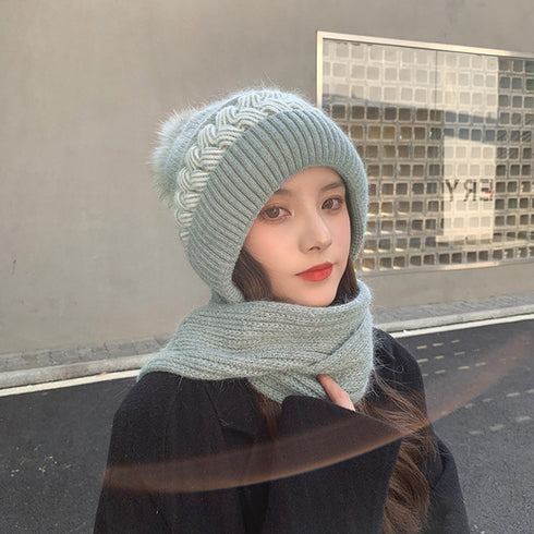 フードウォーマーネックウォーマー2点一体 ニット帽子 ニットマフラー 一体型 フード付マフラー秋冬ストール スノーボード スキー 防寒帽子レディース あったか保温 6JIUS-001