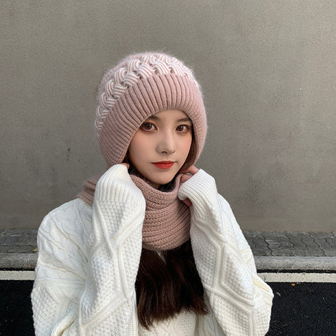 フードウォーマーネックウォーマー2点一体 ニット帽子 ニットマフラー 一体型 フード付マフラー秋冬ストール スノーボード スキー 防寒帽子レディース あったか保温 6JIUS-001