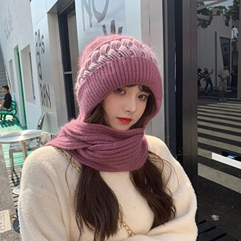 フードウォーマーネックウォーマー2点一体 ニット帽子 ニットマフラー 一体型 フード付マフラー秋冬ストール スノーボード スキー 防寒帽子レディース あったか保温 6JIUS-001