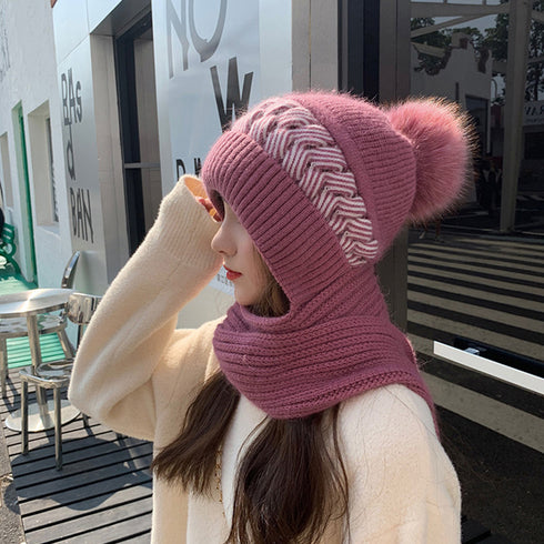 フードウォーマーネックウォーマー2点一体 ニット帽子 ニットマフラー 一体型 フード付マフラー秋冬ストール スノーボード スキー 防寒帽子レディース あったか保温 6JIUS-001