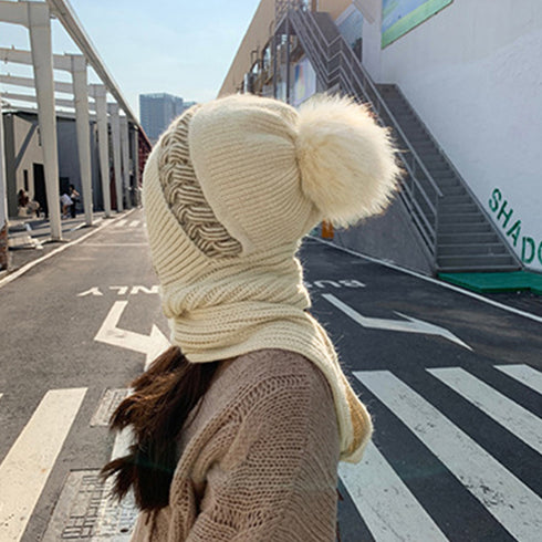 フードウォーマーネックウォーマー2点一体 ニット帽子 ニットマフラー 一体型 フード付マフラー秋冬ストール スノーボード スキー 防寒帽子レディース あったか保温 6JIUS-001