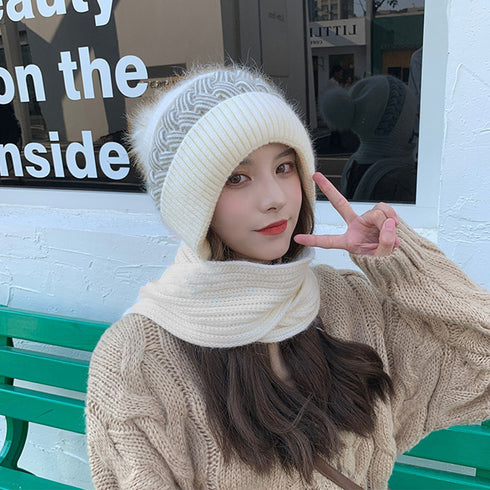 フードウォーマーネックウォーマー2点一体 ニット帽子 ニットマフラー 一体型 フード付マフラー秋冬ストール スノーボード スキー 防寒帽子レディース あったか保温 6JIUS-001