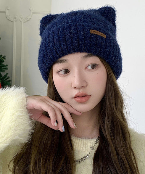 猫耳ビーニー リブニット帽子 レディース 暖かいねこ耳帽子韓国風 秋冬帽子おしゃれ 小顔帽子 シンプル帽子無地 チクチクしない毛糸帽子 防風防寒グッズ プレゼント 6JIUS-003