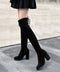 ニーハイブーツ レディース ロングブーツ スエード調 ストレッチ 膝上ブーツ 歩きやすい チャンキーヒール秋冬靴 美脚脚長ブーツ 裏起毛防寒あったかブーツ 細見せ 6JLONG-004