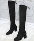 ニーハイブーツ レディース ロングブーツ スエード調 ストレッチ 膝上ブーツ 歩きやすい チャンキーヒール秋冬靴 美脚脚長ブーツ 裏起毛防寒あったかブーツ 細見せ 6JLONG-004
