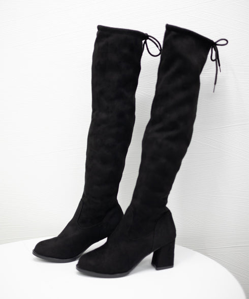 ニーハイブーツ レディース ロングブーツ スエード調 ストレッチ 膝上ブーツ 歩きやすい チャンキーヒール秋冬靴 美脚脚長ブーツ 裏起毛防寒あったかブーツ 細見せ 6JLONG-004