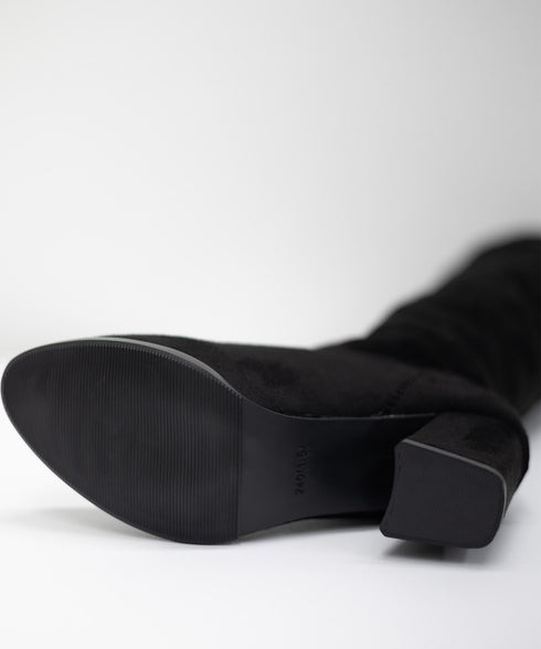 ニーハイブーツ レディース ロングブーツ スエード調 ストレッチ 膝上ブーツ 歩きやすい チャンキーヒール秋冬靴 美脚脚長ブーツ 裏起毛防寒あったかブーツ 細見せ 6JLONG-004