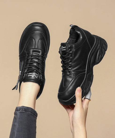 ダッドスニーカー 厚底 レディース 美脚 レトロ レースアップ スニーカー 疲れない ローカット通勤通学靴 ウォーキング履きやすい PUレザーシューズ カジュアル 6JLONG-005
