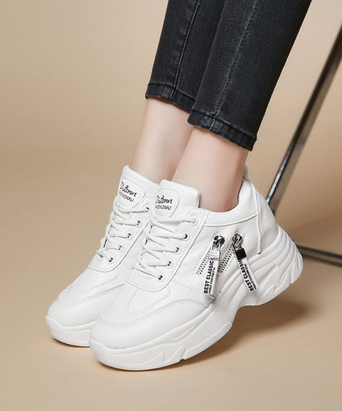 ダッドスニーカー 厚底 レディース 美脚 レトロ レースアップ スニーカー 疲れない ローカット通勤通学靴 ウォーキング履きやすい PUレザーシューズ カジュアル 6JLONG-005