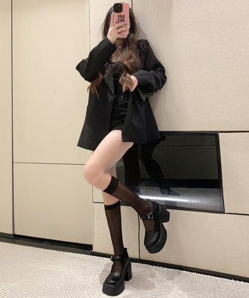 厚底ローファー 韓国風ストラップパンプス 太ヒール 歩きやすい ドレスシューズ 履きやすい ラウンドトゥシューズ フォーマル靴 通勤通学 お嬢様パンプス黒 学院風 6JLONG-006