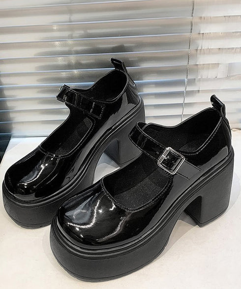 厚底ローファー 韓国風ストラップパンプス 太ヒール 歩きやすい ドレスシューズ 履きやすい ラウンドトゥシューズ フォーマル靴 通勤通学 お嬢様パンプス黒 学院風 6JLONG-006