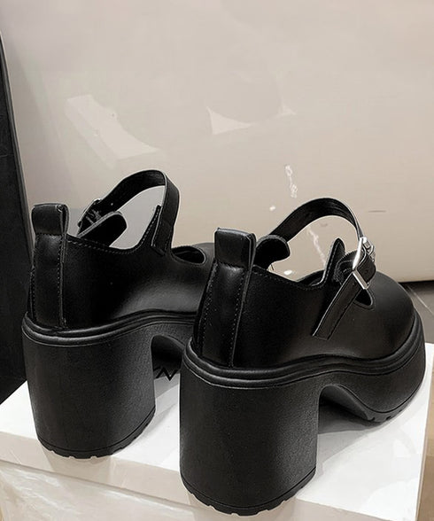 厚底ローファー 韓国風ストラップパンプス 太ヒール 歩きやすい ドレスシューズ 履きやすい ラウンドトゥシューズ フォーマル靴 通勤通学 お嬢様パンプス黒 学院風 6JLONG-006