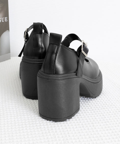 厚底ローファー 韓国風ストラップパンプス 太ヒール 歩きやすい ドレスシューズ 履きやすい ラウンドトゥシューズ フォーマル靴 通勤通学 お嬢様パンプス黒 学院風 6JLONG-006