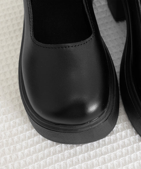厚底ローファー 韓国風ストラップパンプス 太ヒール 歩きやすい ドレスシューズ 履きやすい ラウンドトゥシューズ フォーマル靴 通勤通学 お嬢様パンプス黒 学院風 6JLONG-006