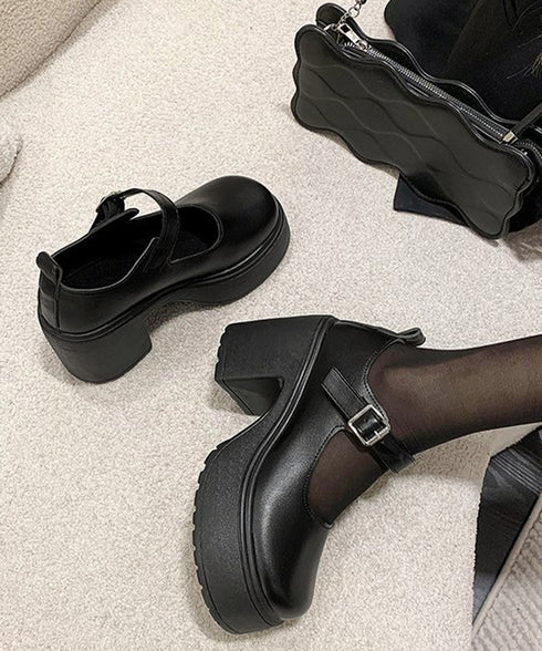 厚底ローファー 韓国風ストラップパンプス 太ヒール 歩きやすい ドレスシューズ 履きやすい ラウンドトゥシューズ フォーマル靴 通勤通学 お嬢様パンプス黒 学院風 6JLONG-006