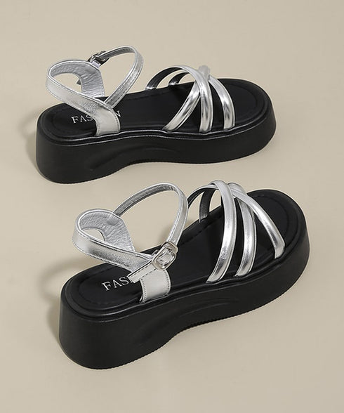 アンクルストラップサンダル厚底レディース 歩きやすいサンダル美脚脚長 疲れないサンダルきれいめ 痛くない厚底シューズ クロスサンダルおしゃれ カジュアル靴春夏新作 6JLONG-007