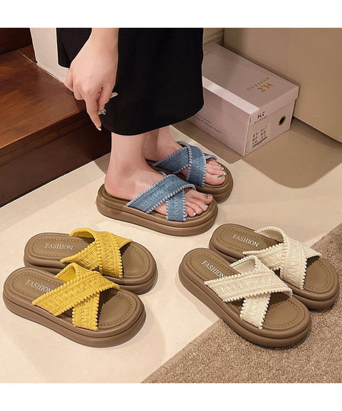 厚底サンダル レディース クロスサンダル 歩きやすい フラットシューズ おしゃれスリッパ リゾートサンダル 旅行 軽量シューズ疲れないサンダル 素足痛くない韓国風 6JLONG-008