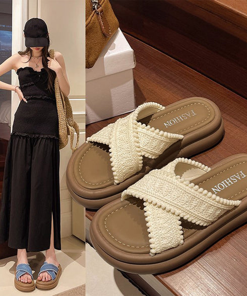 厚底サンダル レディース クロスサンダル 歩きやすい フラットシューズ おしゃれスリッパ リゾートサンダル 旅行 軽量シューズ疲れないサンダル 素足痛くない韓国風 6JLONG-008