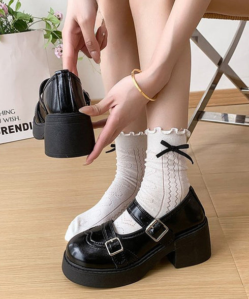 厚底メリージェーンダブルベルトローファー クラシカルストラップローファー バレエコアガーリーシューズ量産型 韓国風美脚見えボリュームソールレディースシューズ地雷系 6JLONG-015