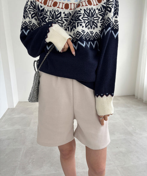ウール風ハーフパンツ5分丈ワイドパンツ レディース ハイウエストショートパンツ ウエストゴム 無地半ズボン オフィスカジュアル シンプルショーパン 着やせ春秋冬 6KUYIN-001