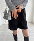 ウール風ハーフパンツ5分丈ワイドパンツ レディース ハイウエストショートパンツ ウエストゴム 無地半ズボン オフィスカジュアル シンプルショーパン 着やせ春秋冬 6KUYIN-001
